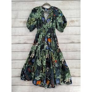 Conditions Apply Anthropologie Floral Maxi Dress Womens 6 Black Green Botanical